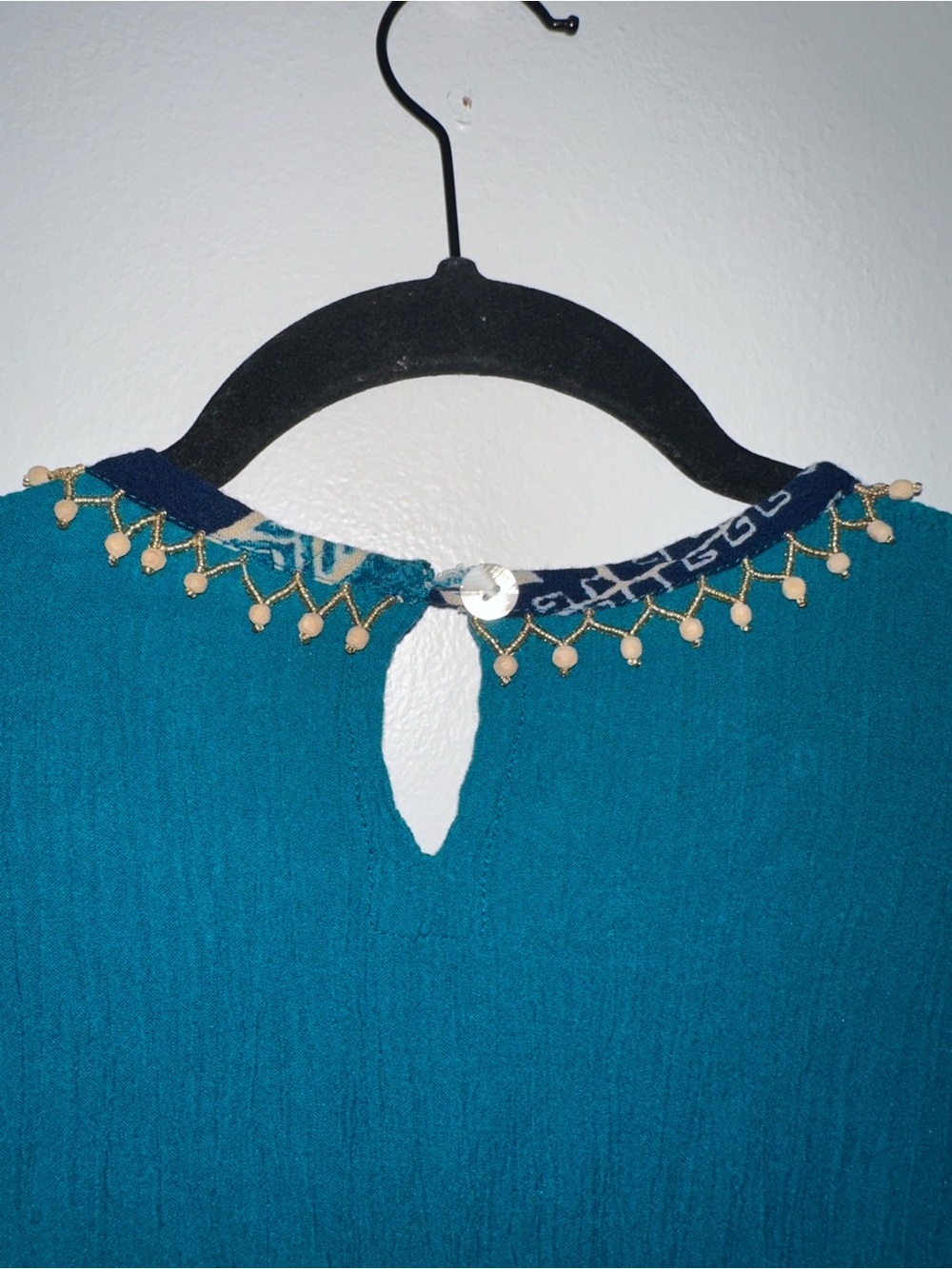 Women's Teal Short-Sleeve Embellished Neck Top - Picture 4 of 4